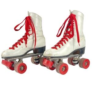 Vintage Roller Skates, 1970's White Leather Chicago C.R.S Roller Skates